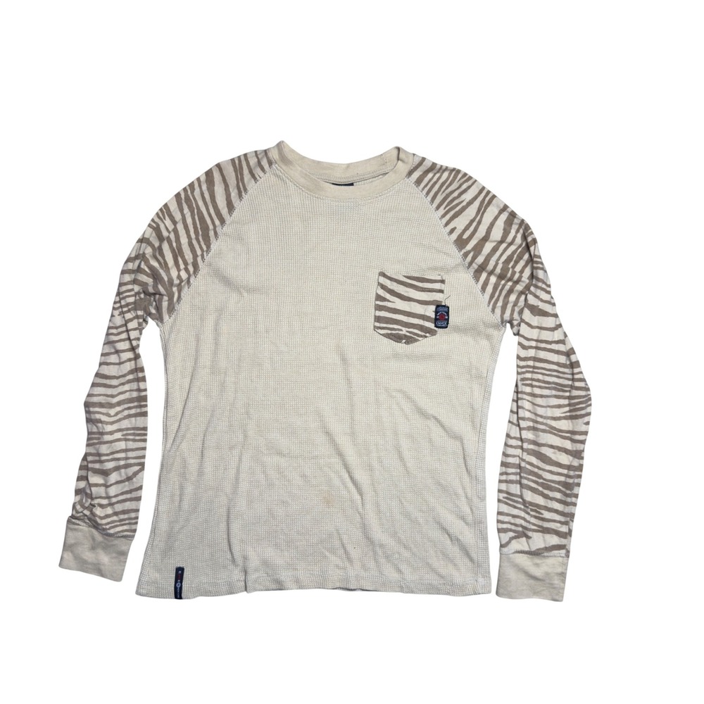Enyce Vintage Y2K Waffle Knit Thermal Shirt Zebra Print